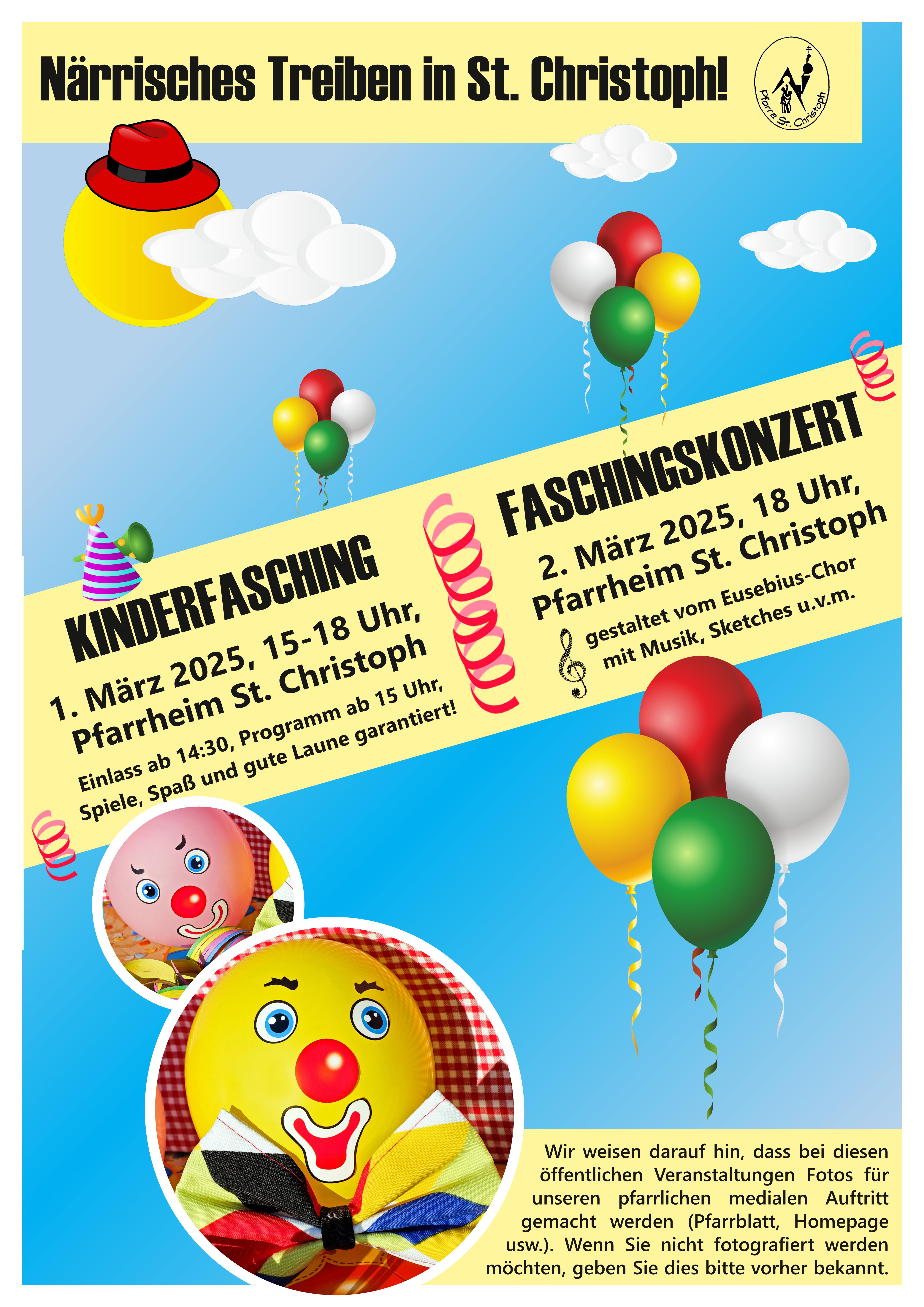 Plakat Kinderfasching und Konzert